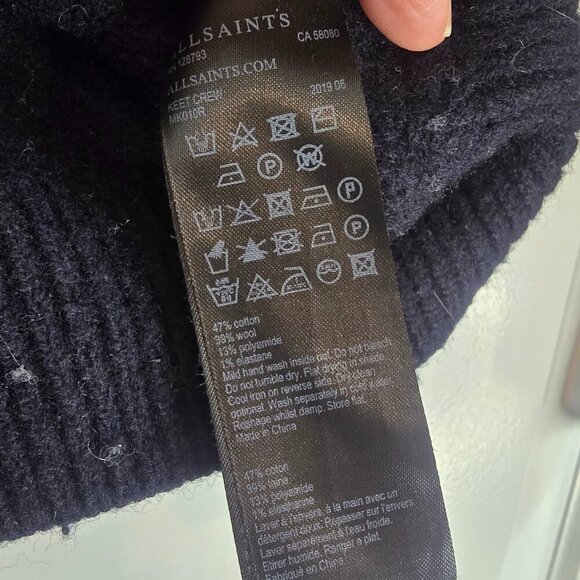 All Saints Keet Crew Sweater - Breton Stripe in Naval Blue and White - Picture 6 of 7